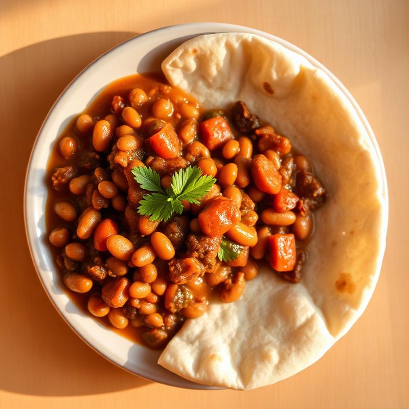 Beans stew served with chapati on a plate.