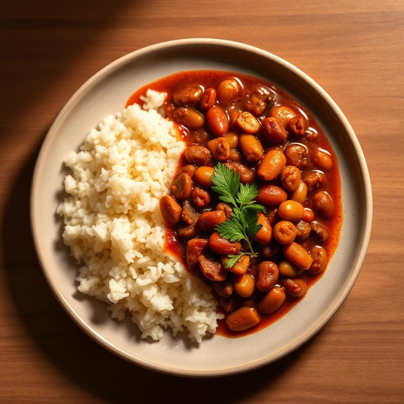 Beans stew served with white rice.