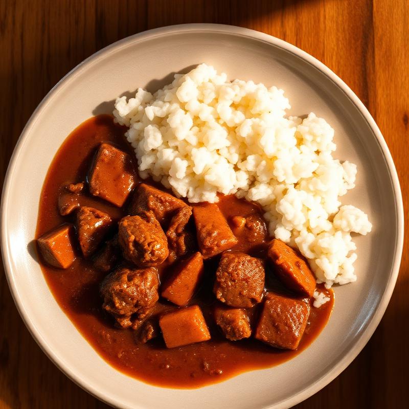 Ugali served with beef stew.