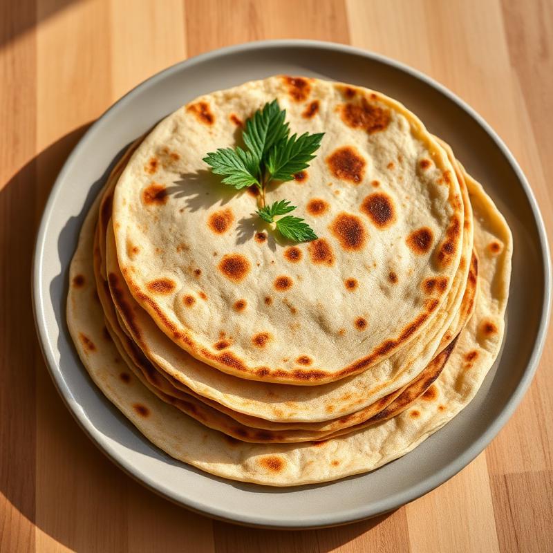 Stack of soft layered chapati flatbread.